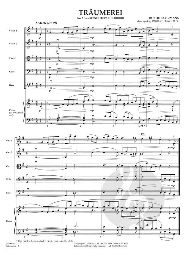 Robert Schumann Sheet Music for String Orchestra