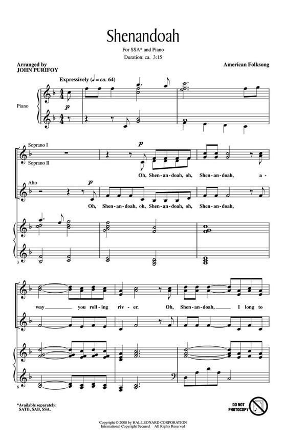 Shenandoah » Women's Choir Sheet Music , great selection